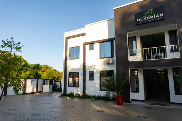 The front of Olkerian Lavish Apartments in the morning